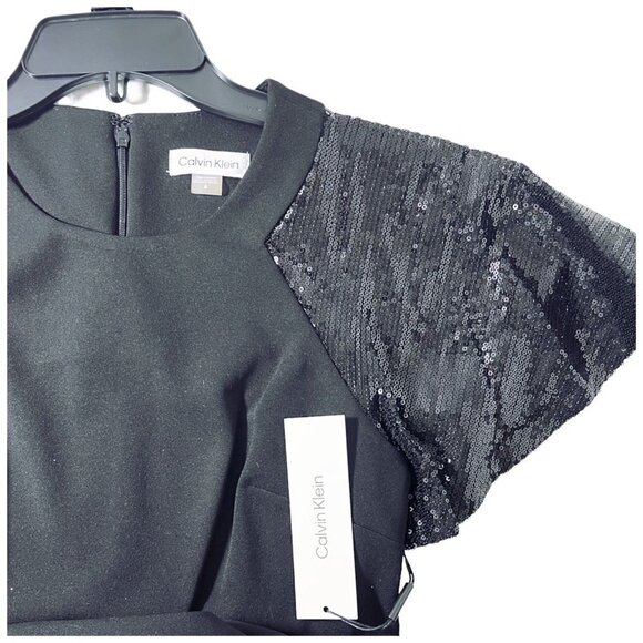 Calvin Klein Womens Black Sequin Short Sleeve Sheath Cocktail Dress Sz 8 New - Picture 4 of 10
